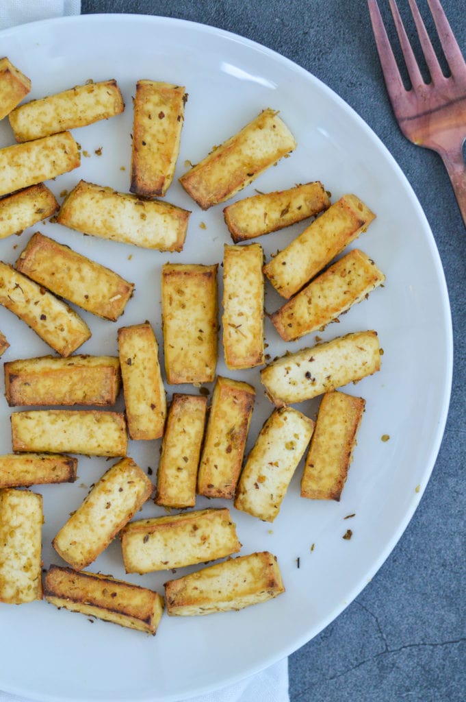 air fried tofu on white plate