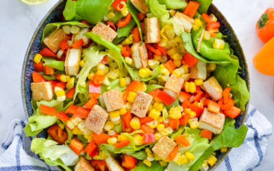 Butter Lettuce & Corn Salad with Tofu Croutons & Lime Vinaigrette