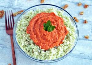 Recipe for Cauliflower Rice with Walnut Romesco Sauce- #vegan, #glutenfree #dinner #cauliflowerrice #ad 
