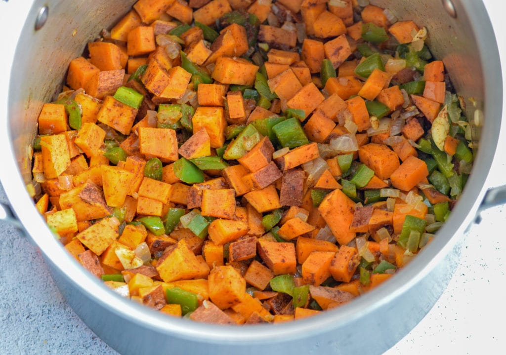 veggies in a pot for pumpkin chili