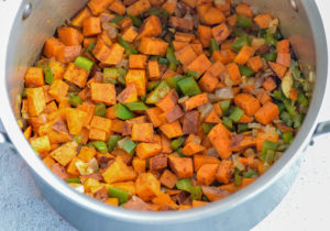 veggies in a pot for pumpkin chili