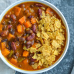 vegan pumpkin chili with spoon