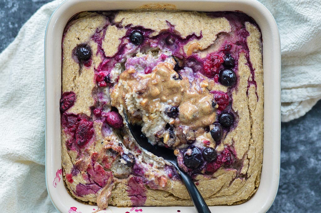 Vegan Baked Oatmeal almond butter center