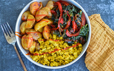 Potatoes, Greens & Tofu Scramble Breakfast Bowl