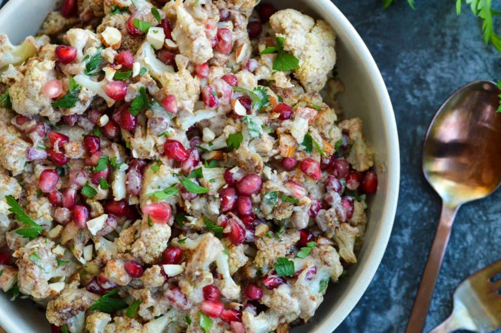 Cauliflower, tahini dressing, pomegranate seeds, parsley