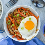 Vegetarian Egg Roll in a Bowl, made with cabbage, carrots & scallions
