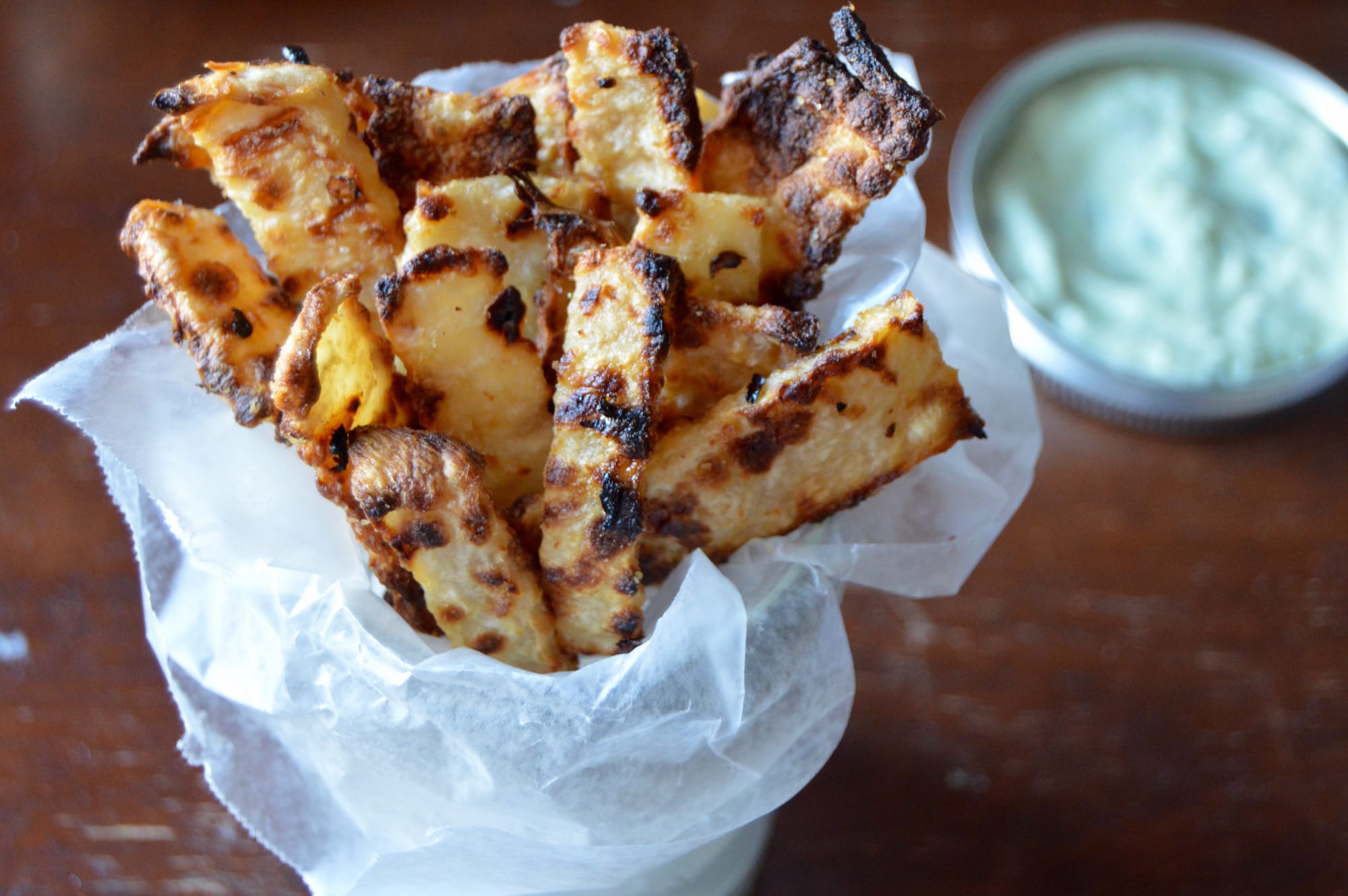 Jicama Fries with Green Garlic Sauce