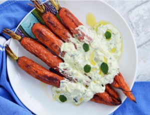 Recipe for Roasted Carrots with Yogurt Mint Sauce