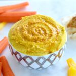 Recipe for Roasted Garlic and Turmeric Hummus. #vegan #healthyside #protein #appetizer #hummus #turmeric #antiinflammatory