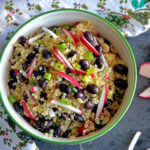 Quinoa Salad with radish, black bean, scallion and honey-lime dressing