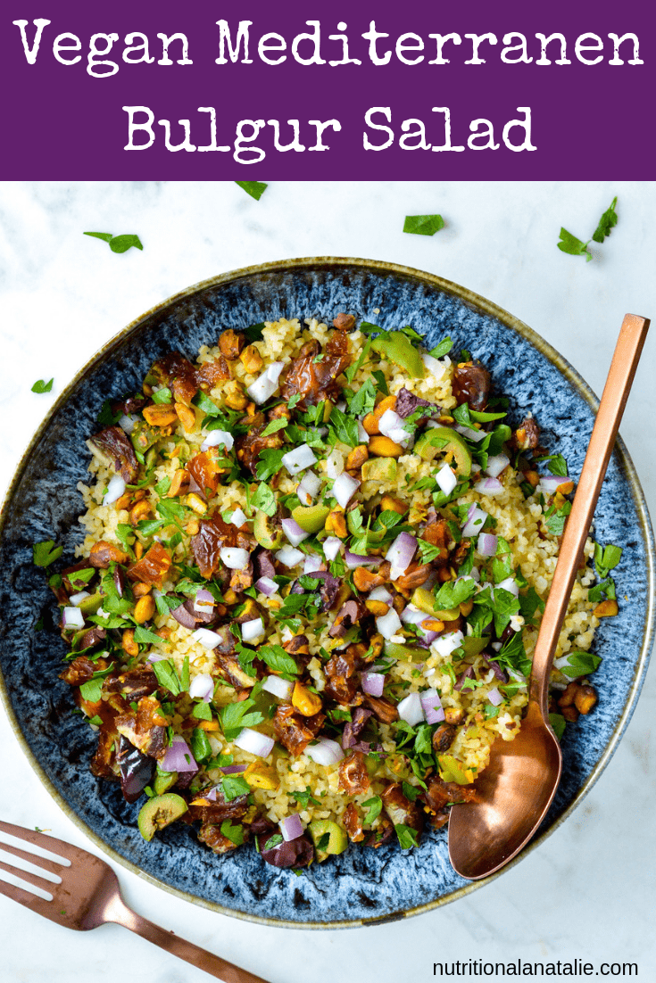This simple Vegan Mediterranean Bulgur Wheat Salad is full of flavor and texture, but it's incredibly easy to make. Add this to your meal prep list to have the best lunch or dinner made ahead of time! #mealprep #vegan #grainsalad #bulgurwheat #vegetarian