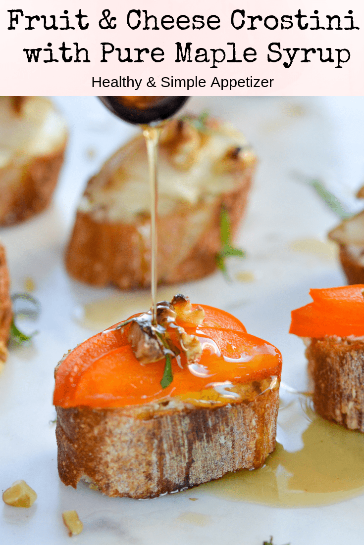 This simple and healthy fruit & cheese crostini makes a great holiday appetizer. It's just a few ingredients and comes together in minutes! #appetizer #holiday #holidayfood #healthyfood