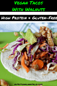 Healthy Vegan Bean Tacos made in the slow cooker. Use dried beans and veggies to create these delicious vegan tacos. Topped with, avocados and walnuts for a complete meal! #vegantacos #vegan #tacos #beans #slowcooker